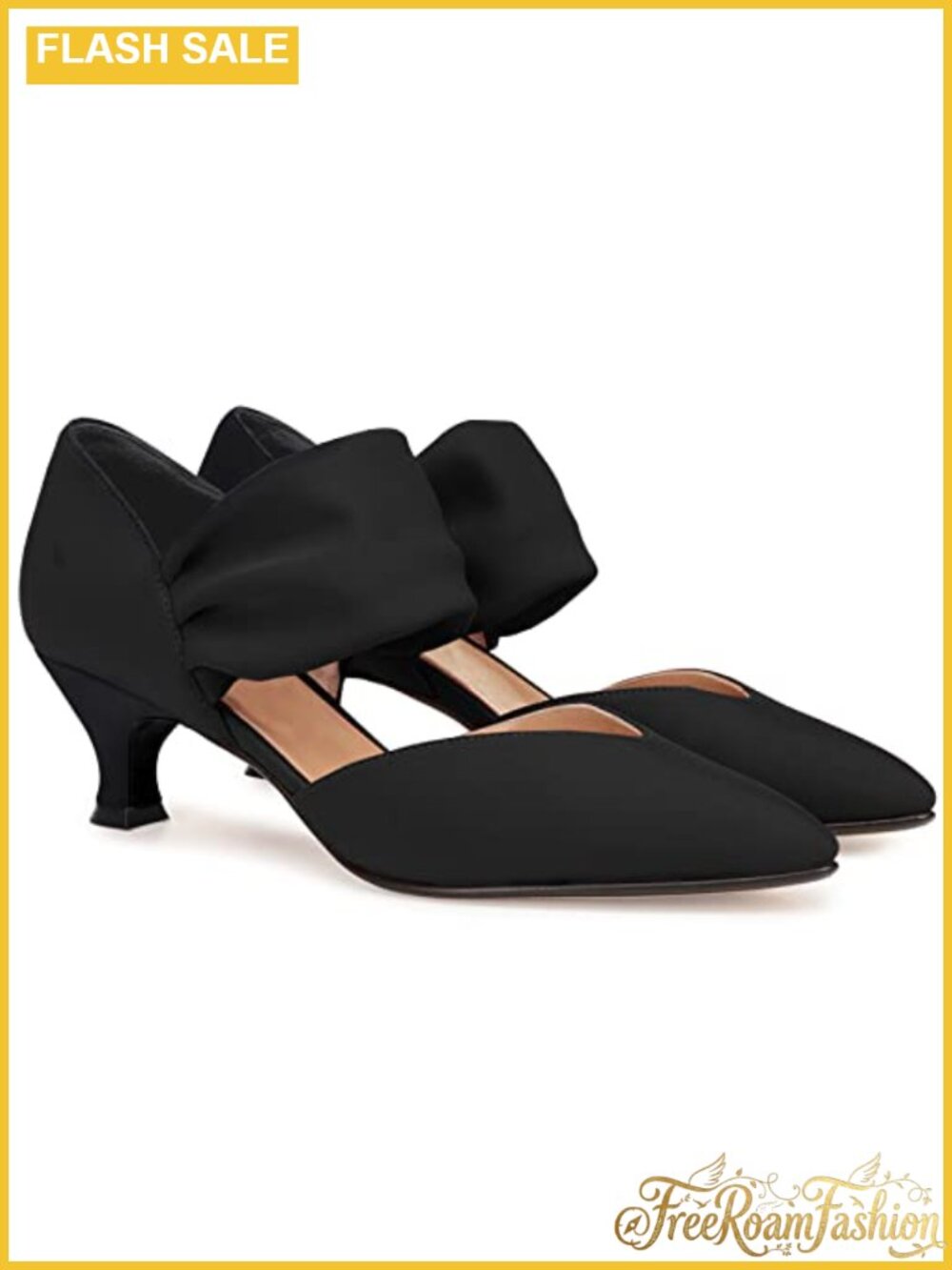 Pointed Toe Kitten Heel Cutout Ankle Strap Slip On Dress Pumps